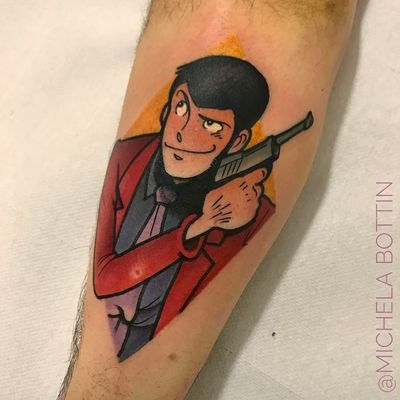 Tattoo by Michela Bottin #MichelaBottin #animetattoos #anime #manga #newschool #color #LupintheThird #Lupin #portrait #gun