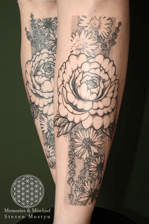 Dotwork Shin Flowers - Unique Designs and Tattoos by Mister Mostyn