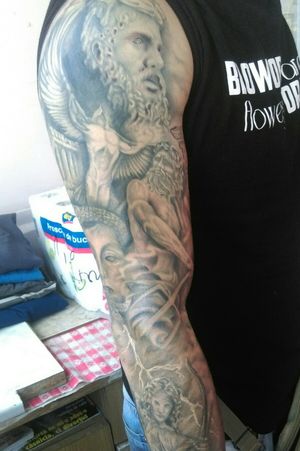 Greek God's sleeve tattoo