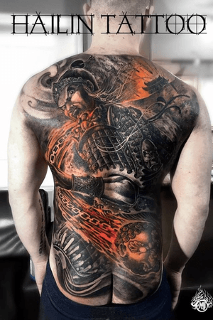 Back Piece- warrior done by @hailin_fu_tattoo