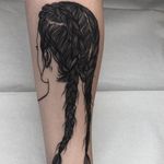Tattoo by Tine DeFiore #TineDeFiore #lineworktattoos #illustrative #portrait #hair #braids #ladyhead #lady