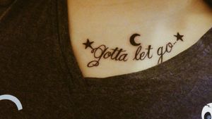 "Gotta let go" #penmanshipisawesome #besttattooartistbyfar #beetle emporium #cursive #stars #waningmoon #letgo #chesttattoo
