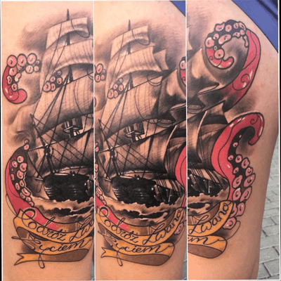 Done at #tattookonwent #tattooart #ship #octopus 2018