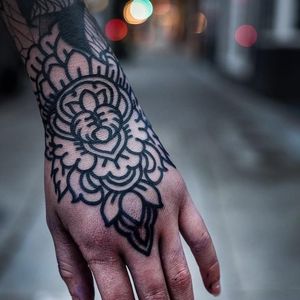 Tattoo by Dillon Forte #DillonForte #lineworktattoos #linework #illustrative #flower #floral #henna #mandala #pattern #ornamental #handtattoo