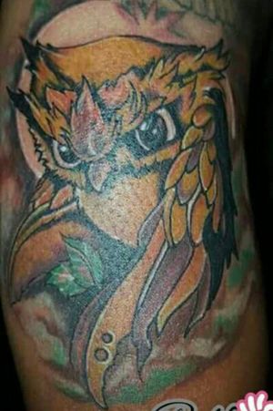 my 1st colored owl tattoo..#owltattoo 