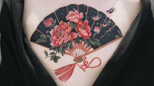 Three swallows and fan with blossoming peonies by SION (@tattooistsion) #flowertattoo #floraltattoo #Korea #KoreanArtist #tattooistsion #colortattoo #flower #flowers #oriental #peony #peonytattoo #swallowtattoo #fantattoo #orientaltattoo 