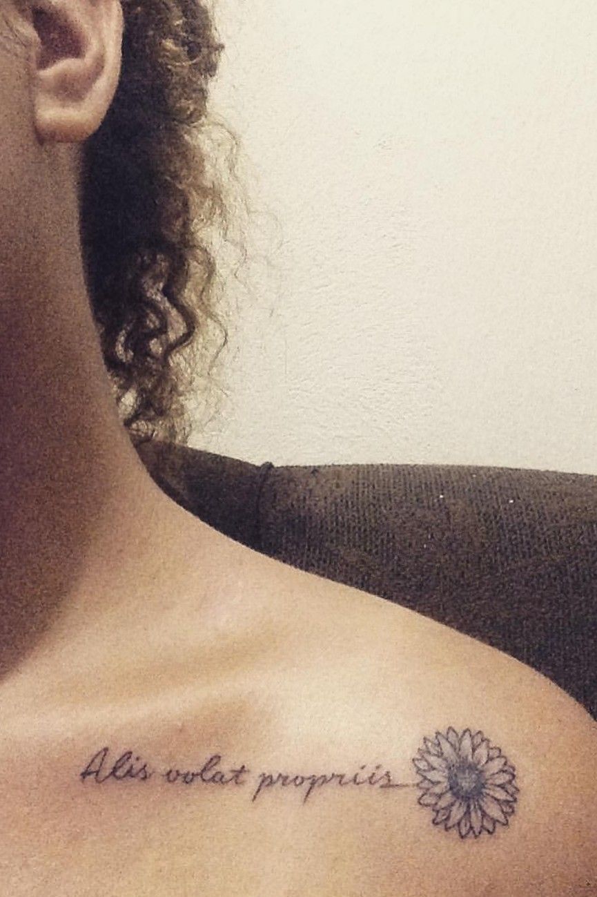 Alis volat propriis lettering tattoo on the inner