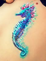 Colorful tattoo in the ribs of a seahorse #seahorse #blue #sea 