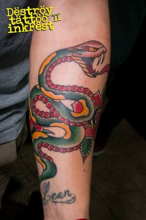 Traditional snake with roses I presented on Destroy Tattoo InkFest las week. We didn't win but it was fun to do this. #tattoo #tattoos #tattooed #ink #fullcolor #fullcolortattoo #tattooconvention #neotraditional #traditionaltattoo #traditionaltattoos 
