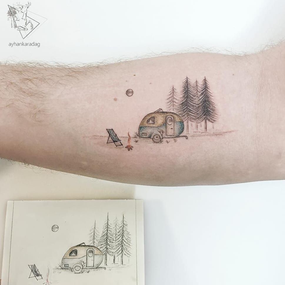 David Rollyn   Camping tattoo Minimalist tattoo Tattoos