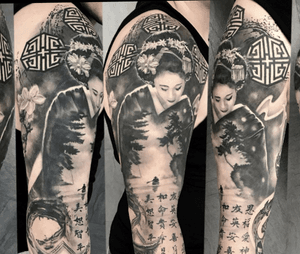 Geisha bu Csaba amazing black and grey tattoo sleeve work tattoo anansi Germany Artist Csaba