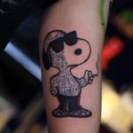 Tattoo by Mick Gore #MickGore #SnoopyTattoos #Snoopy #Peanuts #CharlieBrown #cartoon #dog #vintage #tattoos #cigarette #Nike