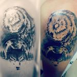 Búho y lobo (mi primer tattoo)