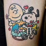 Tattoo by Cool Cool Pikka #CoolCoolPikka #SnoopyTattoos #Snoopy #Peanuts #CharlieBrown #cartoon #dog #vintage #woodstock #bird #baby #hearts #flower #cute