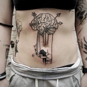 My thoughts are hurting me but I can't control them Belly piece on a rock lady!#tattooart #tattooedgirls #illustration #tattooartist #londontattoo #eastlondontattoo #finelinetattoo #blackandgrey #inked #inkedup 