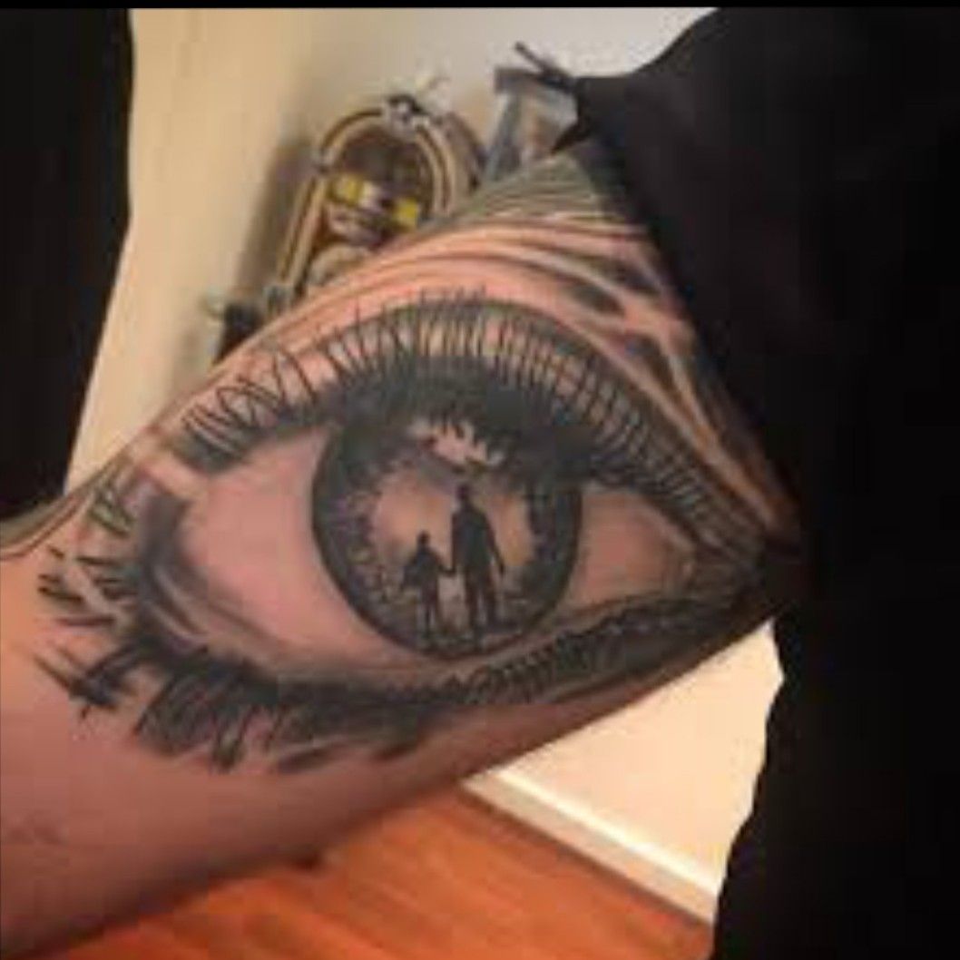 Tattoo uploaded by Charles Humphries • My newest idea, having a father and  son looking down on everyone, want to tweak it with the eyelashes being a  bit mote different and having