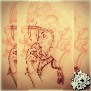 New Sketch Available! In progress! #draw #drawing #tattoo #tattoos #ink #sketch #sketchbook #logo #picoftheday #skull #wolf #feather #hand #face #hair #eye #necklace #crystal #woman #neotraditional #neotrad #red #black
