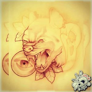 New Sketch Not Available!In progress!#draw #drawing #tattoo #tattoos #ink #sketch #sketchbook #logo #picoftheday#skull #hyena #leaves #angry #eye #neotraditional #neotrad #red #black