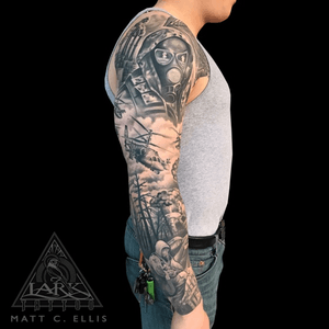 Tattoo by Lark Tattoo artist Matt C. Ellis. See more of Matt's work here: http://www.larktattoo.com/long-island-team-homepage/matt/ . . . . . #blackandgreytattoo #blackandgraytattoo #bng #bngtattoo #bnginksociety #tattoosleeve #fulltattoosleeve #wartattoo #helicoptertattoo #gasmasktattoo #biohazardtattoo #tattoo #tattoos #tat #tats #tatts #tatted #tattedup #larktattoo