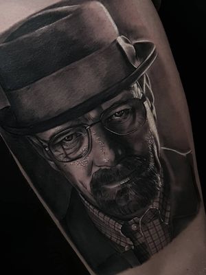 Black and grey portrait of Walter White Aka Heisenberg from Breaking Bad