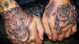 Tiger/dove and rose hand tattoos My work 