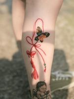Norigae by SION (@tattooistsion) #flowertattoo #floraltattoo #Korea #KoreanArtist #tattooistsion #colortattoo #flower #flowers #oriental #norigae #butterflytattoo #ribbontattoo 