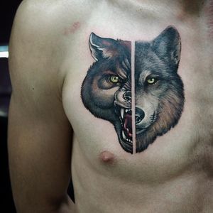 Two-faced #realism #NewSchoolTattoos #wolf 