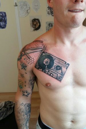 Music cassette  mixed with record player 