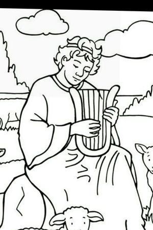 Illustration av David som spelar för Saul. "I heard there was a secret chord, that David played and it pleased THE lord" 