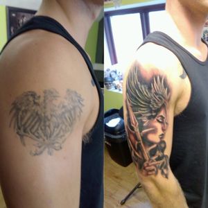 Before and after shot of Valkyrie cover up
