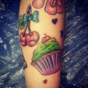 Cupcake and cherry tattoo @ lone wolf ink