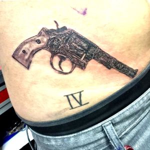 Gun tattoo #revolver #tattoo #guntattoo #magum #pistol #blackandgrey 