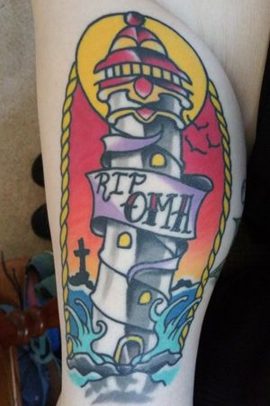 American Traditional Lighthouse with bannerRIP OMADedicated to my Grandmother who passed away