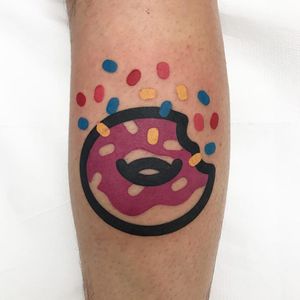 Tattoo by Mattia Mambo #MattiaMambo #donuttattoo #donut #doughnut #foodtattoo #food #sweets #comfortfood #cute #funny #newschool #dessert #color #sprinkles #abstract #popart