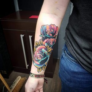 This is my tattoo help me I love it to pieces but I don't know what to get to incorporate it in to a sleeve #roses #colourful #colourfulroses #unique #uniquecolour #helpneeded #helpmepls #tattoo #ideas #colours 