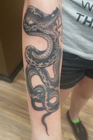 Not the best photo due to wrapping but.... #snake #blackwork #stippling #serpent #armtattoo For appointments email nchurchtattoo@gmail.com 