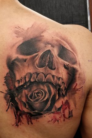 First tattoo#firsttattoo #firstofmany #skull #rose #death #beauty #beautyandthebeast 
