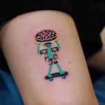 Tattoo by Zzizziboy #Zzizziboy #donuttattoo #donut #doughnut #foodtattoo #food #sweets #comfortfood #cute #funny #newschool #dessert #skateboard #flowers #alien #cute #small #handpoke