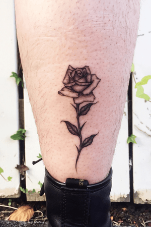 Rose by Jason Scarr #rose #floral #jasonscarr #tahitifelix #calftattoo #shading #dotwork #finelines