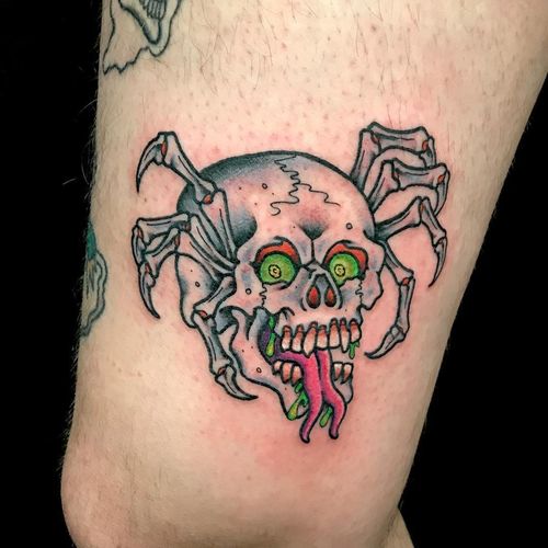 Tattoo by Mike Attack #MikeAttack #skulltattoo #skull #death #bones #mashup #spider #strange #surreal