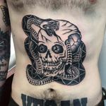 Tattoo by Gusak #Gusak #skulltattoo #skull #death #bones #snake #serpent #reptile #traditional #blackandgrey