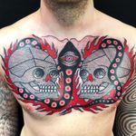 Tattoo by Teide #Teide #skulltattoo #skull #death #bones #blackink #dotwork #traditional #abstract #serpent #snake #thirdeye #pattern #fire