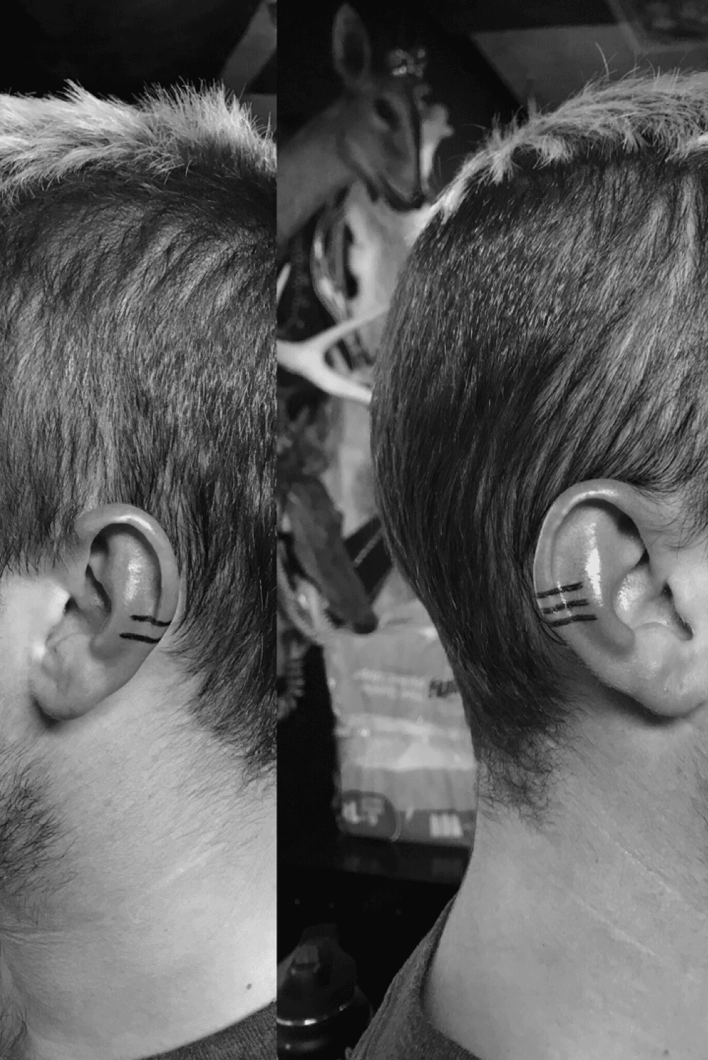 Triple line tattoo on the ear by Indy Voet  Tattoogridnet