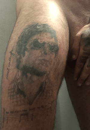 Noel Gallagher #portrait on my thigh. Getting a couple more around it. But what to have is the question?? 