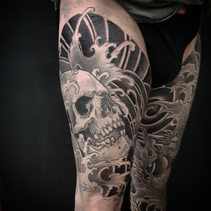 Skull leg tattoo 