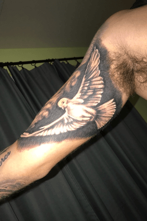 Freehand tattoo of a dove i got on my bicep done by my uncle in Charlotte NC 