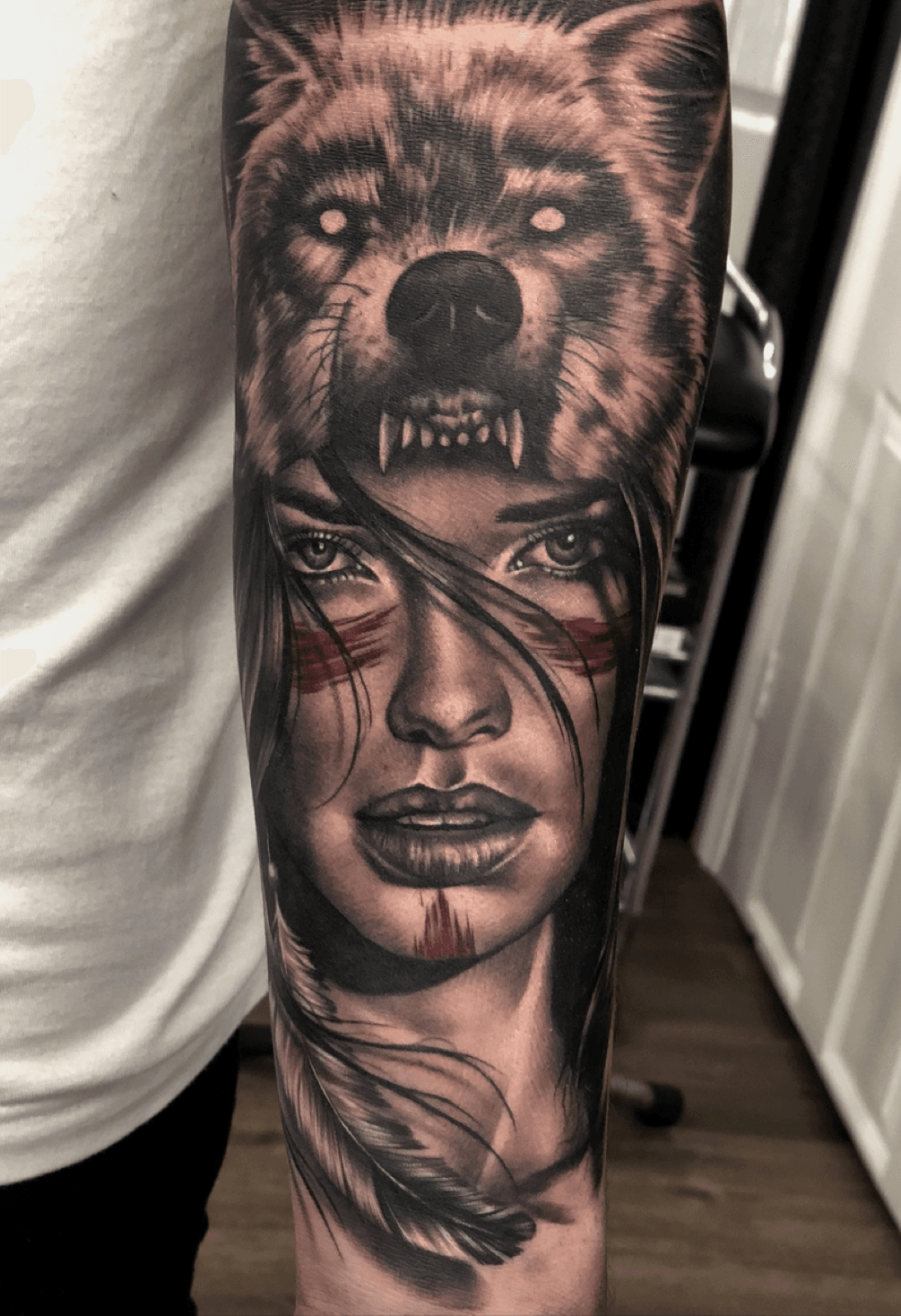 Stag Wolf Bear Tattoo on Spine  Best Tattoo Ideas Gallery