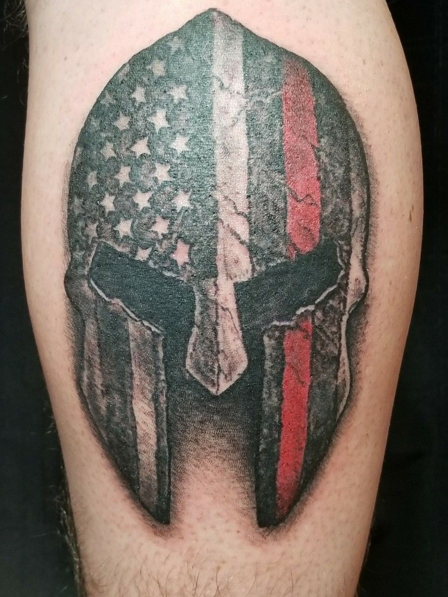 Tattoo uploaded by Kyle Minyard • Thin red line (spartan). Service tattoo  for my years to the fire service. • Tattoodo