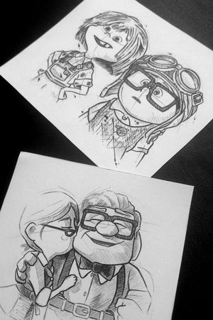 Carl & Elle - Up - Altas Aventuras***DISPONÍVEL***#Pixar  #disneytattoo #disney #tattooart #tattooartist #draw #drawing #sketchtattoo #sketch #dotworktattoo #dotwork #carl #Up #couplestattoo #couple 