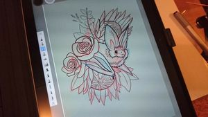 Cute bat with proteas flowers and roses 